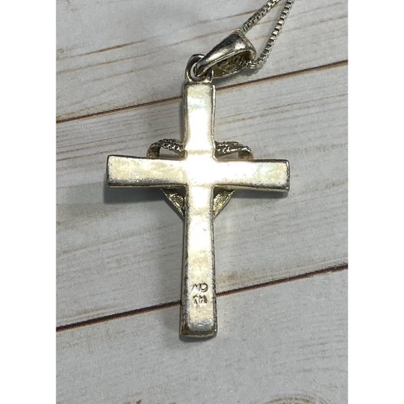 CW Art Deco 925 Marcasite Cross Pendant Chain Link Necklace - Picture 5 of 7